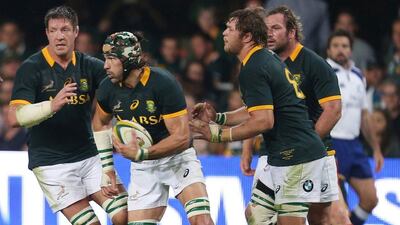 Victor Matfield on attack during South Africa's first Test against Wales on June 14, 2014. Steve Haag / Gallo Images / Getty Images