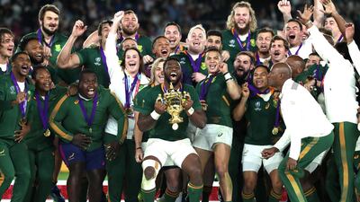 YOKOHAMA, JAPAN - NOVEMBER 02: Siya Kolisi of South Africa lifts the Web Ellis cup following his team's victory against England in the Rugby World Cup 2019 Final between England and South Africa at International Stadium Yokohama in Yokohama, Kanagawa, Japan. Getty Images