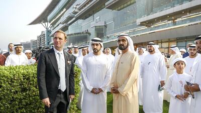 Sheikh Mohammed bin Rashid attends Dubai World Cup Carnival with Sheikh Hamdan.