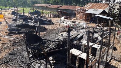 Burned structures are seen after attackers set fire to an Ebola treatment centre run by Medecins Sans Frontieres (MSF) in the east Congolese town of Katwa, Democratic Republic of Congo, February 25, 2019. MSF