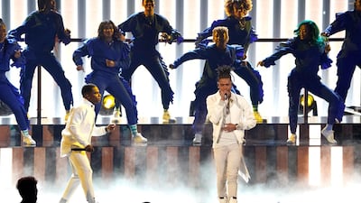 Kirk Franklin, left, and Lil Baby perform 'We Win' at the BET Awards. AP