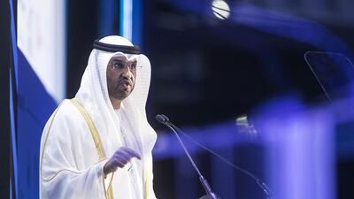 Sultan Al Jaber, the UAE Minister of State and Adnoc group chief executive, delivered the keynote address at Adipec yesterday. “We will stretch the margin from every barrel we produce,” Mr Al Jaber said, opening the conference. “While we cannot predict the future price of oil, one factor remains well within our control and that is the cost of every barrel we produce. In this new energy era we must reflect on how to make the most of our resources, enhance our performance and find new ways to be more competitive.” Mona Al Marzooqi / The National