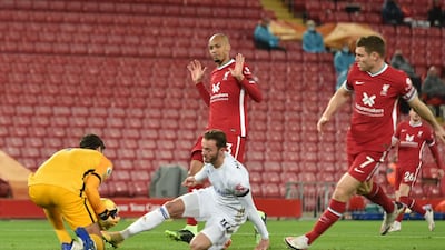 LIVERPOOL RATINGS: Alisson Becker - 7: Made a good save from Tielemans just before half time and a splendid double stop from Vardy and Barnes in the second half. A reassuring presence. AFP