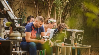 Husband-and-wife directors Kenton Oxley, left, and Hassiba Freiha, on the set of 'Farah'. Beziique Photography