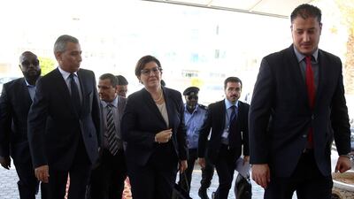 Italian Defence Minister Elisabetta Trenta arrives at the office of Libya's unity government prime minister for a meeting in the capital Tripoli on July 24, 2018. AFP