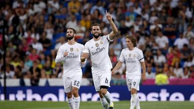 Real Madrid’s Nacho, centre, a homegrown talent from the club’s youth system, scored against PSG on Tuesday. Juan Medina / Reuters