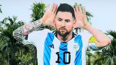 Cutouts taller than coconut trees have been installed by fans in Kerala, India, to show their love for Argentina star Lionel Messi. Photo: Honda Boys Pullavoor