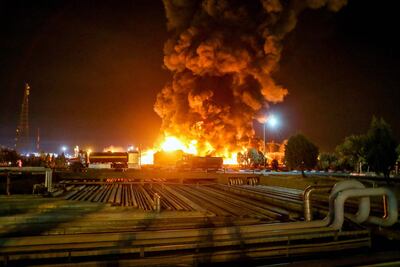 A fierce blaze broke out at the refinery in southern Tehran after a liquefied gas line leaked and exploded. AFP