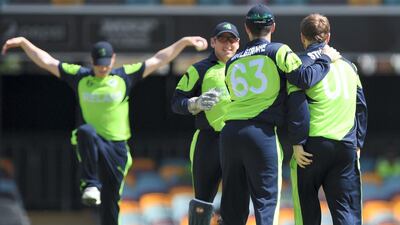 Ireland enjoyed taking the wicket of the UAE's Krishnachandran Karate as it gave them the chance to pay homage to The Karate Kid movie. AFP