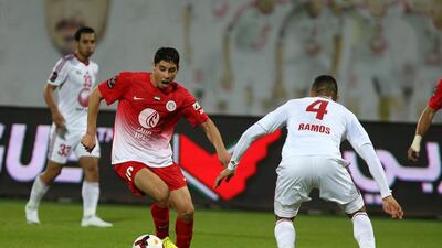 Al Jazira's Abdelaziz Barrada, left, and Khalid Sabeel are suspended for Wednesday's game against Al Shaab. Pawan Singh / The National