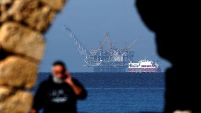 A view of the platform of the Leviathan natural gas field in the Mediterranean Sea is pictured from the Israeli northern coastal city of Caesarea on December 19, 2019. AFP