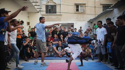 Members of the Gaza Breakdance Crew entertain local children and youths at their base in downtown Gaza City. Christopher Furlong / Getty Images