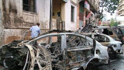 The scene of a rebel rocket attack in Latakia, the provincial capital of president Bashar Al Assad's coastal heartland, which killed two people and wounded 14 others on August 13, 2015. Sana/Handout/AFP Photo