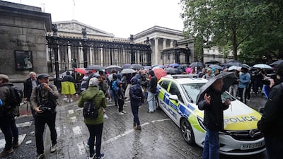 Police outside the British Museum after a Chinese tourist was stabbed near the building in London. PA