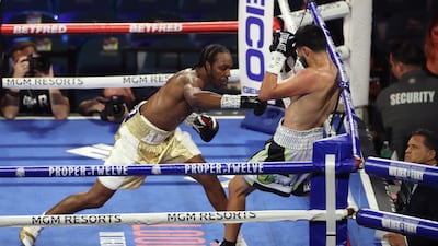 Amir Ahmed Imam (left) and Javier Molina in the welter weight bout at the MGM Grand, Las Vegas. PA wire.