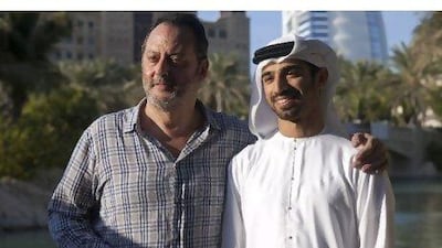 Jean Reno and Abdullah Khalifa al Kaabi at the Dubai International Film Festival yesterday.