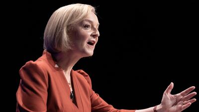 Liz Truss delivers her keynote speech to the Conservative Party conference in Birmingham. PA
