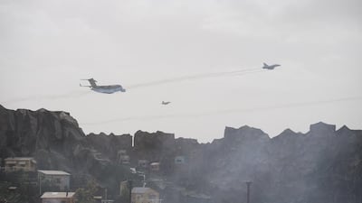 UAE military aircrafts participate in the opening ceremony of the 2017 International Defence Exhibition and Conference. Hamad Al Kaabi / Crown Prince Court - Abu Dhabi