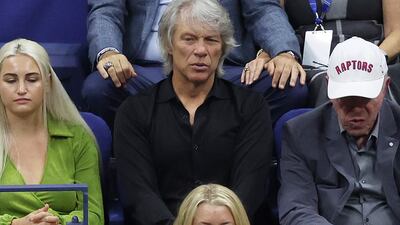 Singer Jon Bon Jovi watches the final between Carlos Alcaraz and Casper Ruud. AFP