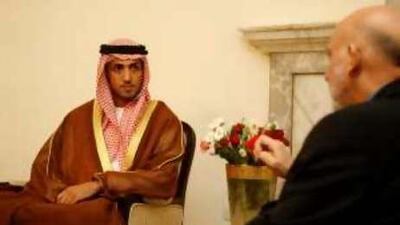 Mohamed Mubarak Al Mazrouei, undersecretary to the Abu Dhabi crown princes, meets the Afghan president Hamid Karzai in Kabul.
