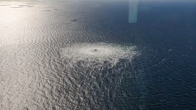 Gas leaking from the Nord Stream 2 pipeline photographed by a Danish military aircraft. Reuters