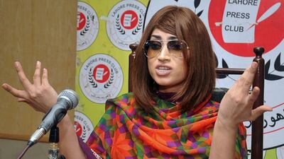 The late Pakistani fashion model Qandeel Baloch speaks during a press conference in Lahore. M. Jameel / AP Photo