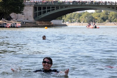 Paris Mayor Anne Hidalgo swims in the Seine. Reuters