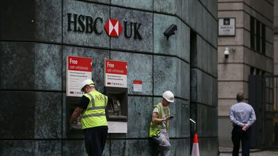 A branch of a HSBC in the City of London. The lender has seen profits soar. Daniel Leal-Olivas/ AFP