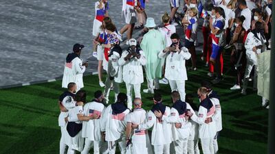 Members of Team United States enter the stadium during the closing ceremony.