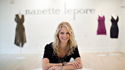 Nanette Lepore, a clothing designer, sits for a photograph in her showroom in New York, U.S., on Tuesday, Feb. 9, 2010. Designers showing fall collections at New York Fashion Week are counting on increased orders after retailers got caught short of goods when consumer spending rebounded at the end of the year. Photographer: Daniel Acker/Bloomberg