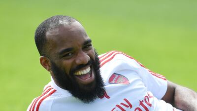 Arsenal striker Alex Lacazette during a training session. Getty Images