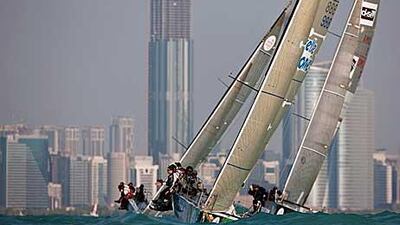 Synergy Russian and BMW Oracle compete during yesterday’s Louis Vuitton Trophy competition.