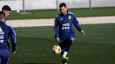 Lionel Messi during a training session at the Valdebebas sports complex. EPA