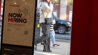 A recruitment sign in New York. US employers were expected to add 185,000 jobs in January. AFP