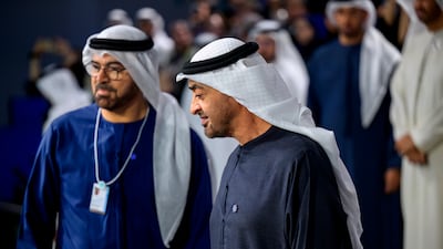 Sheikh Mohamed with Mr Al Gergawi. Omar Al Askar / UAE Presidential Court