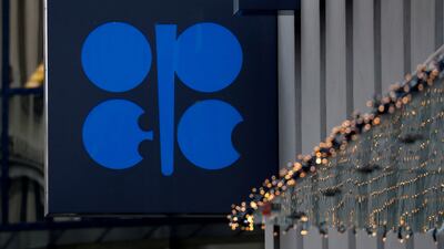 The Opec logo at its headquarters in Vienna. Opec and its allies are adding 400,000 barrels a day of crude to the market every month. Reuters