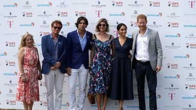 Meghan, Duchess of Sussex, second right, Prince Harry, Delfina Blaquier, third right, and her husband Argentine polo player Nacho Figueras AP