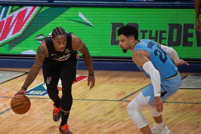 San Antonio Spurs guard DeMar DeRozan up against Memphis Grizzlies guard Dillon Brooks. USA Today