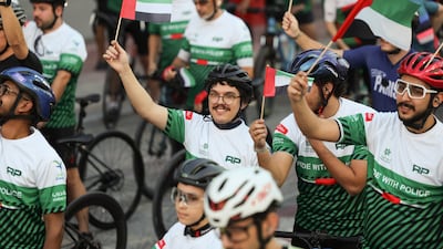 Ride with Dubai Police, a community cycling event, at Dubai autodrome in Motor City. Chris Whiteoak / The National