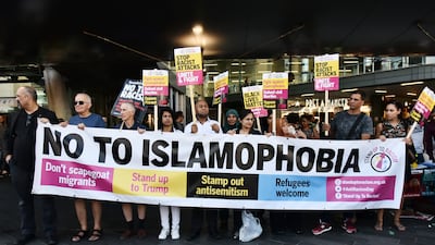 Protesters at an anti-Islamophobia demonstration in London. Getty Images