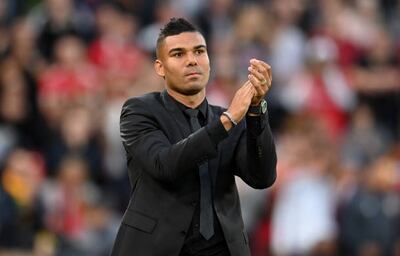 Casemiro of Manchester United applauds the fans at Old Trafford. Getty Images