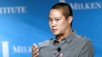 Tony Hsieh, chief executive officer, Zappos.com, speaks at the annual Milken Institute Global Conference in Beverly Hills, California, U.S., on Tuesday, May 1, 2012. The conference brings together hundreds of chief executive officers, senior government officials and leading figures in the global capital markets for discussions on social, political and economic challenges. Photographer: Patrick Fallon/Bloomberg *** Local Caption *** Tony Hsieh