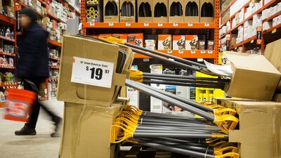 Snow shovels on sale at a Home Depot Inc. store in Boston. Adam Glanzman / Bloomberg