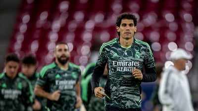 Jesus Vallejo Lazaro takes part in a Real Madrid training session. EPA