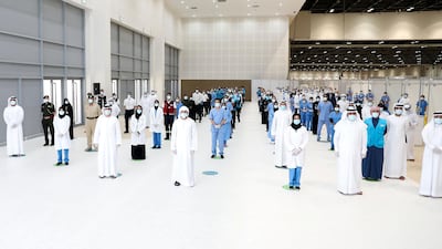 Sheikh Hamdan bin Mohammed, Crown Prince of Dubai, visits the field hospital at the Dubai World Trade Centre.