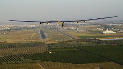 Solar Impulse 2 prepares to land at Seville Airport. EPA / Solar Impulse