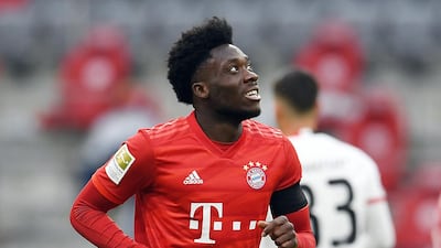 Bayern Munich's Alphonso Davies celebrates scoring against Eintracht Frankfurt. EPA
