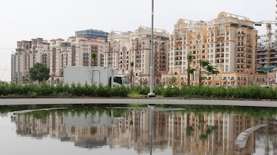 Grey skies in Dubai Sports City. Chris Whiteoak / The National