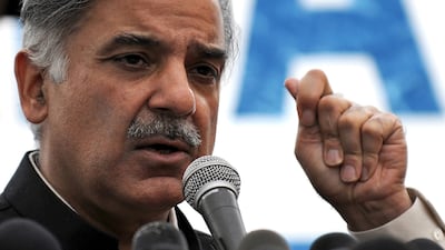 Shahbaz Sharif, brother of former Pakistani prime minister Nawaz Sharif and the chief minister of Punjab province, is pictured here on January 30, 2008, addressing a press conference in Karachi. Rizwan Tabassum / AFP