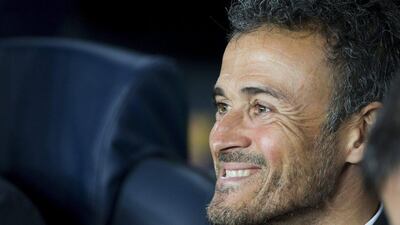Barcelona manager Luis Enrique shown in the dugout during his team’s Champions League match on Wednesday against Bate Borisov. Alejandro Garcia / EPA